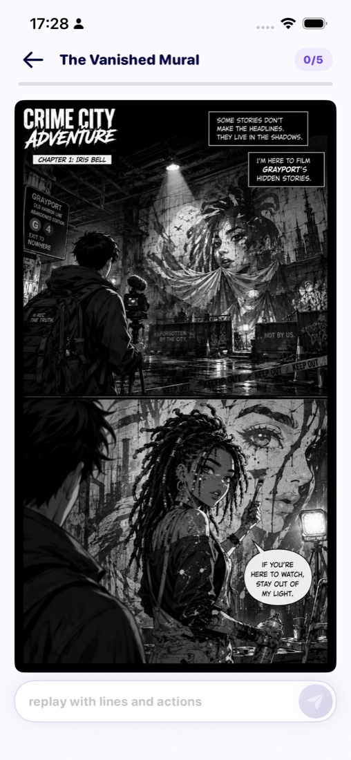 Crime city adventure comic page in Plotta
